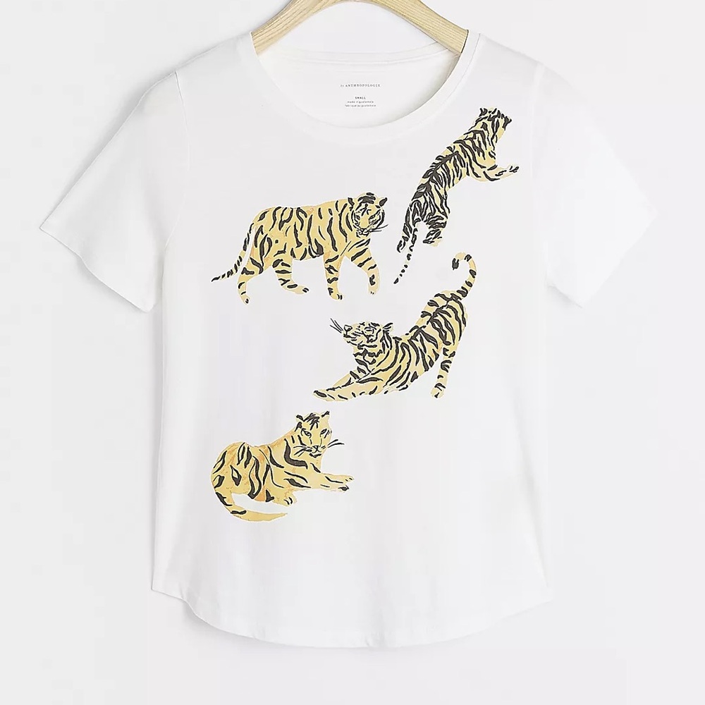 Anthropologie Tigers Graphic White Tee
